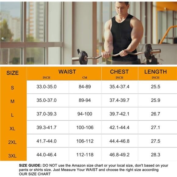 Sauna Vest for Men with Waist Trainer Zipper Neoprene Sauna Sweat Suit Tank Top - Picture 7 of 8